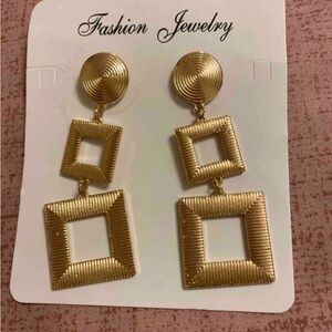 Yellow Gold Square Drop Earrings